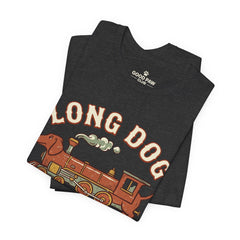 Long Dog Short Patience Tee — Funny Dachshund Train Graphic T-Shirt