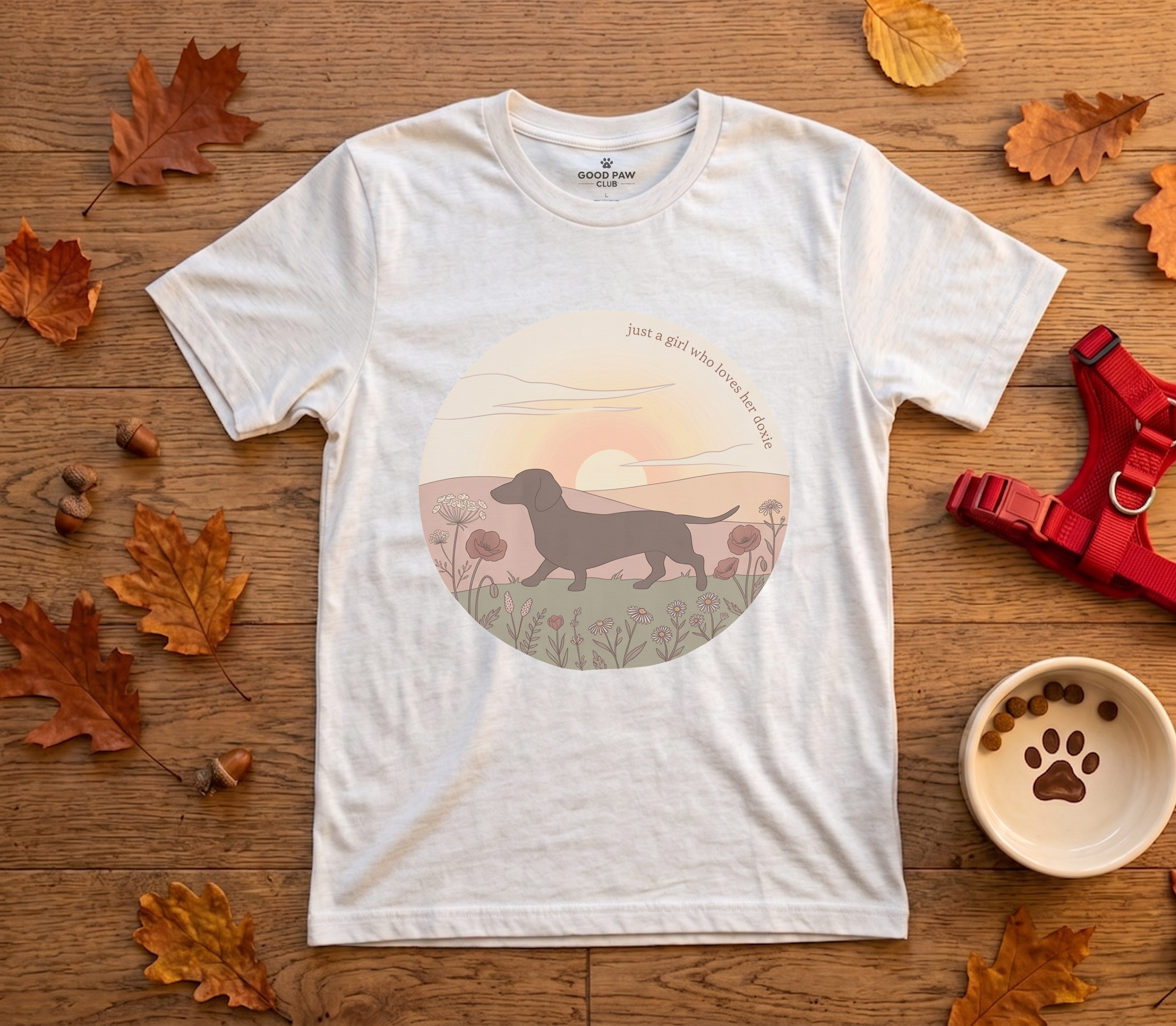 Just a Walk — Dachshund Sunset Dog Lover Tee