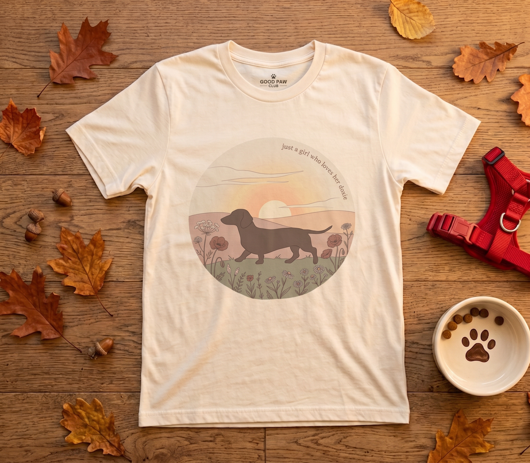 Just a Walk — Dachshund Sunset Dog Lover Tee