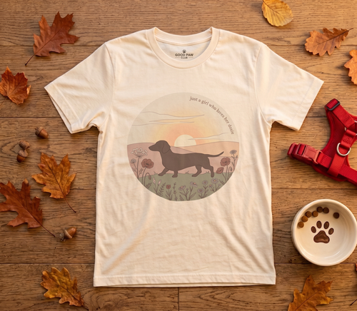 Just a Walk — Dachshund Sunset Dog Lover Tee