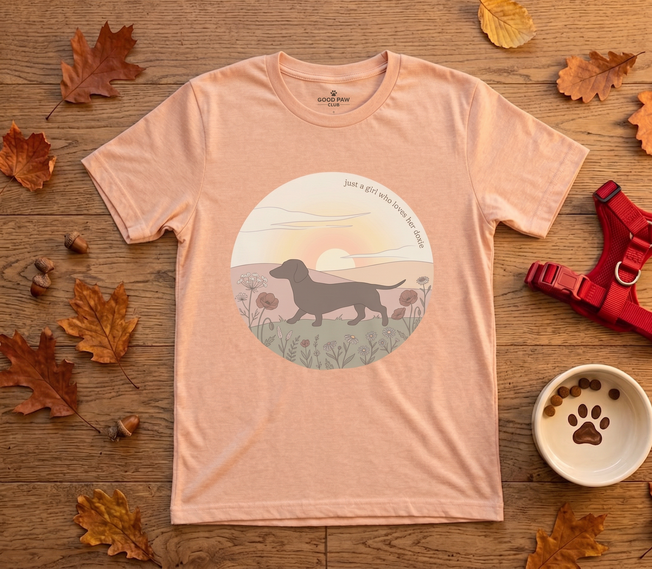 Just a Walk — Dachshund Sunset Dog Lover Tee