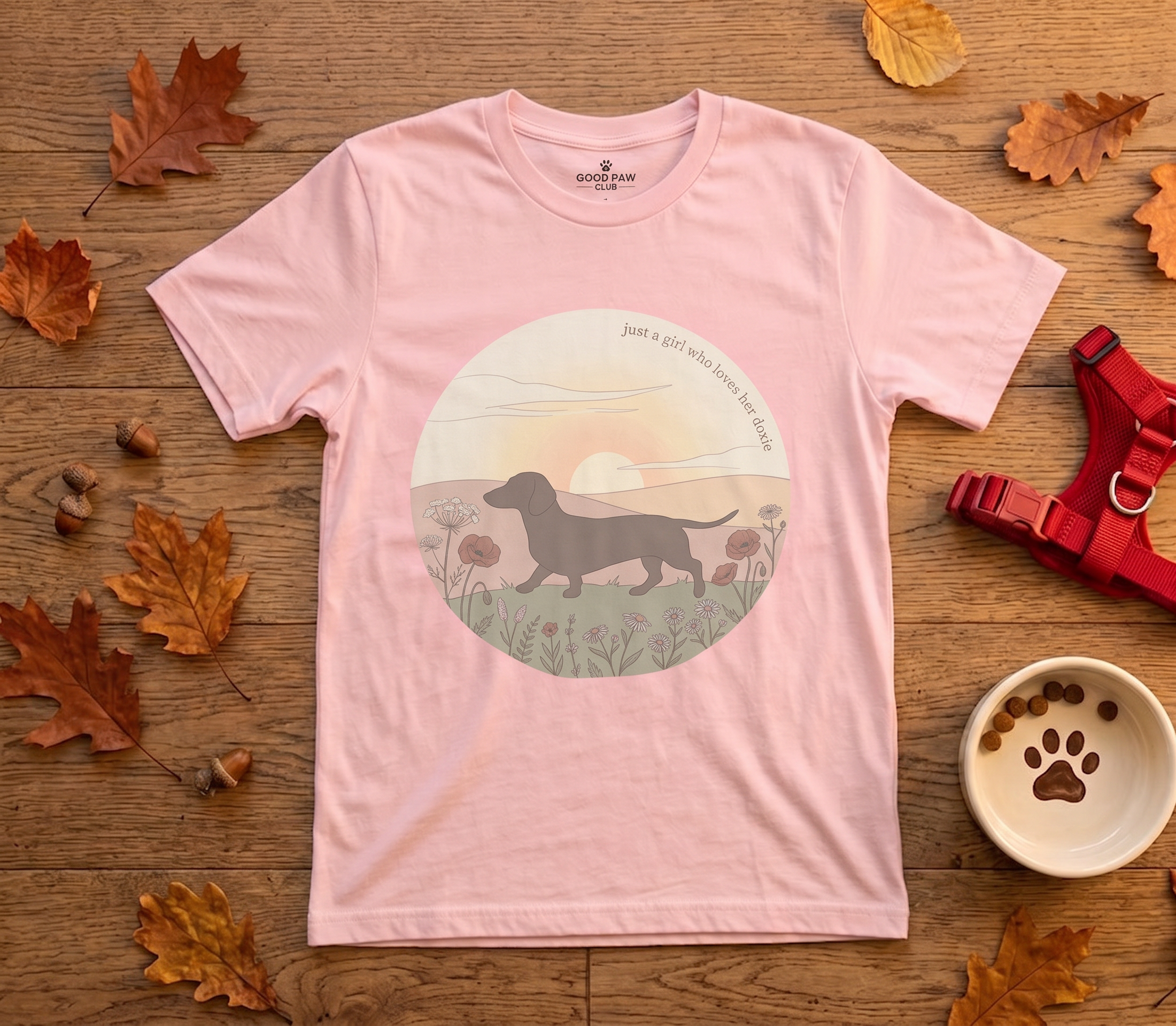 Just a Walk — Dachshund Sunset Dog Lover Tee