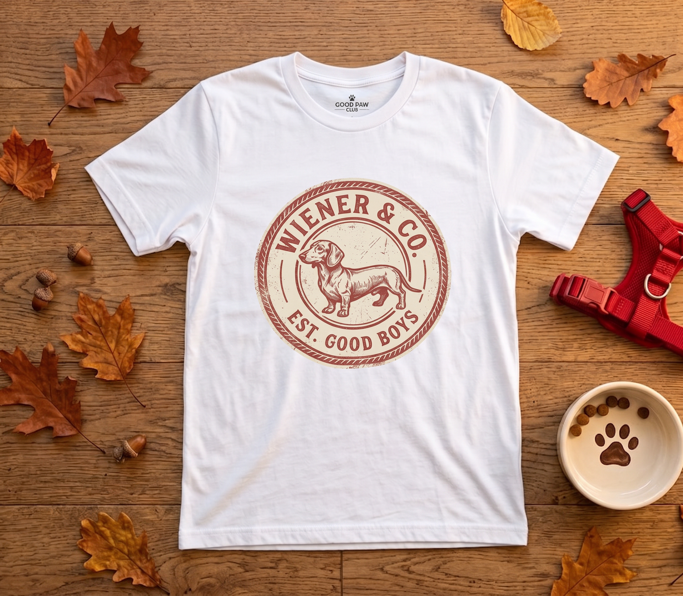Wiener & Co, Est. Good Boys — Vintage Dachshund Badge Tee