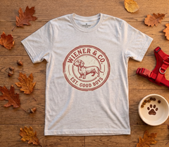 Wiener & Co, Est. Good Boys — Vintage Dachshund Badge Tee