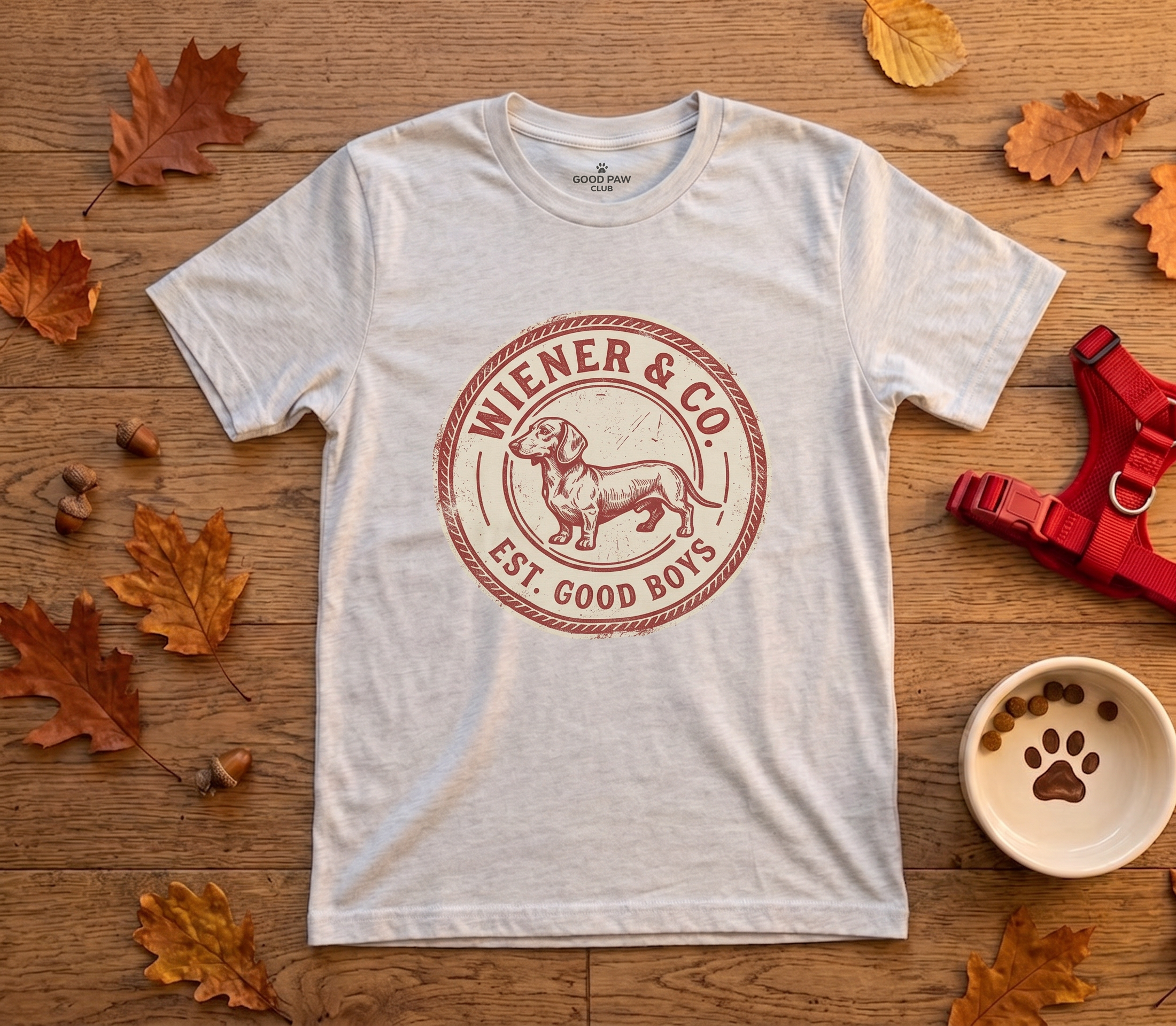 Wiener & Co, Est. Good Boys — Vintage Dachshund Badge Tee